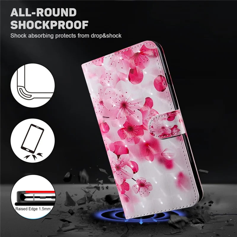 PU Leather Flip Cover for Xiaomi 13 Lite / Civi 2 Wallet Phone Case 3D Pattern Printing Phone Shell with Strap - Red Flower