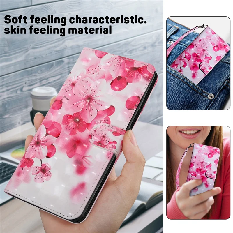 PU Leather Flip Cover for Xiaomi 13 Lite / Civi 2 Wallet Phone Case 3D Pattern Printing Phone Shell with Strap - Red Flower