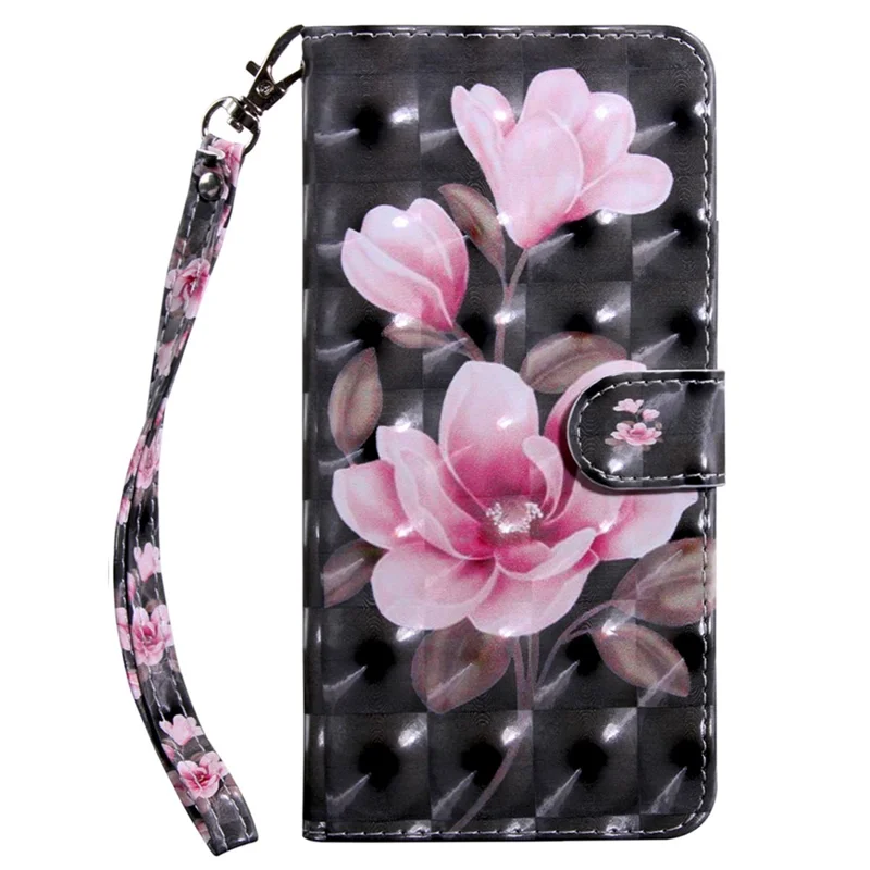PU Leather Flip Cover for Xiaomi 13 Lite / Civi 2 Wallet Phone Case 3D Pattern Printing Phone Shell with Strap - Pink Flower
