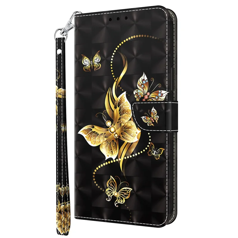 PU Leather Flip Cover for Xiaomi 13 Lite / Civi 2 Wallet Phone Case 3D Pattern Printing Phone Shell with Strap - Golden Butterfly