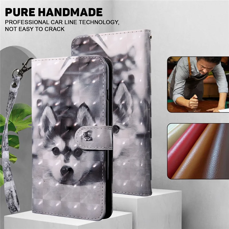 Funda tipo cartera de piel de poliuretano para Xiaomi 13 Lite / Civi 2, con impresión de patrón 3D y correa - Husky