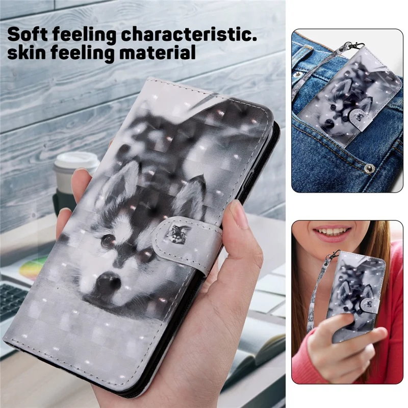 Funda tipo cartera de piel de poliuretano para Xiaomi 13 Lite / Civi 2, con impresión de patrón 3D y correa - Husky