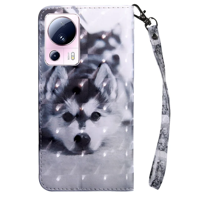 Funda tipo cartera de piel de poliuretano para Xiaomi 13 Lite / Civi 2, con impresión de patrón 3D y correa - Husky