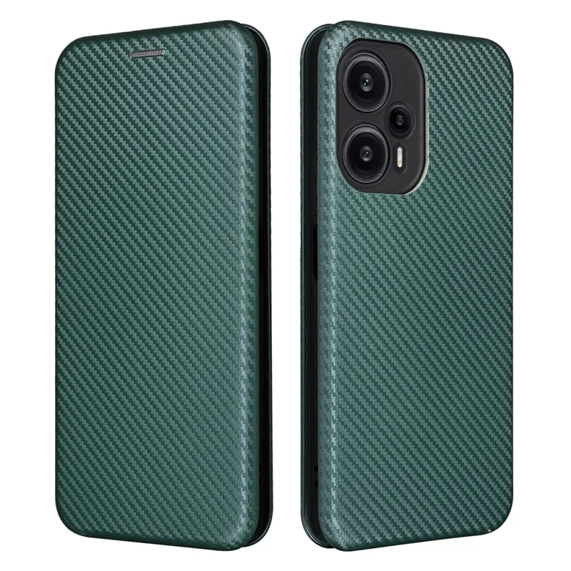For Xiaomi Redmi Note 12 Turbo / Poco F5 5G Carbon Fiber Texture Leather Case Flip Stand Cell Phone Cover - Green