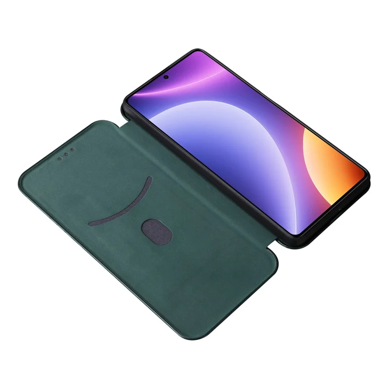 For Xiaomi Redmi Note 12 Turbo / Poco F5 5G Carbon Fiber Texture Leather Case Flip Stand Cell Phone Cover - Green