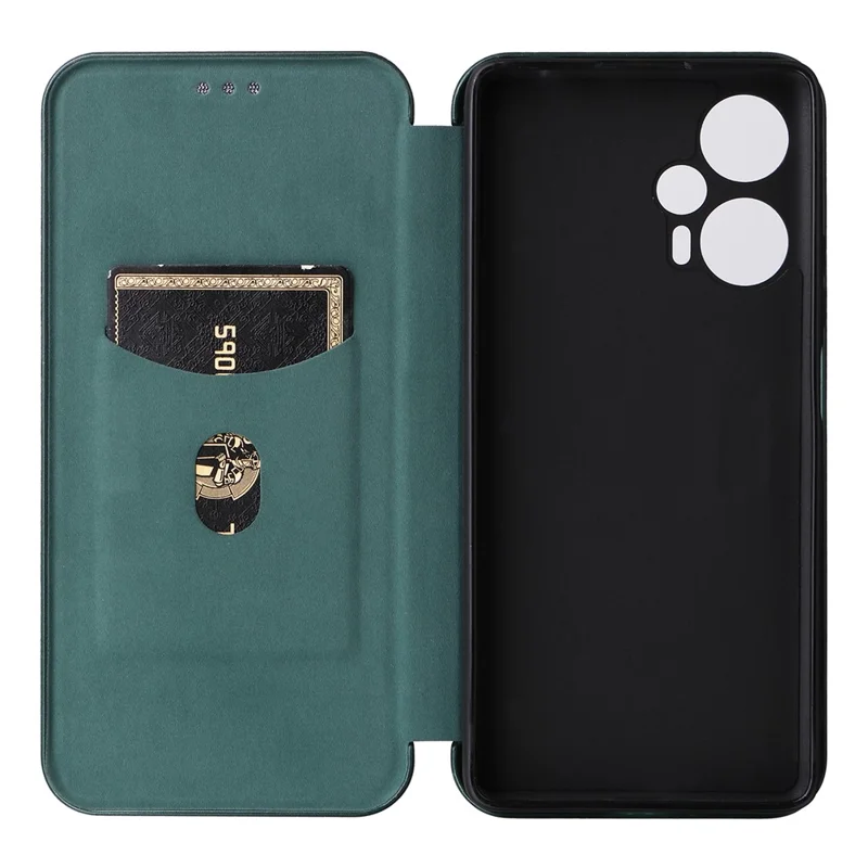 For Xiaomi Redmi Note 12 Turbo / Poco F5 5G Carbon Fiber Texture Leather Case Flip Stand Cell Phone Cover - Green