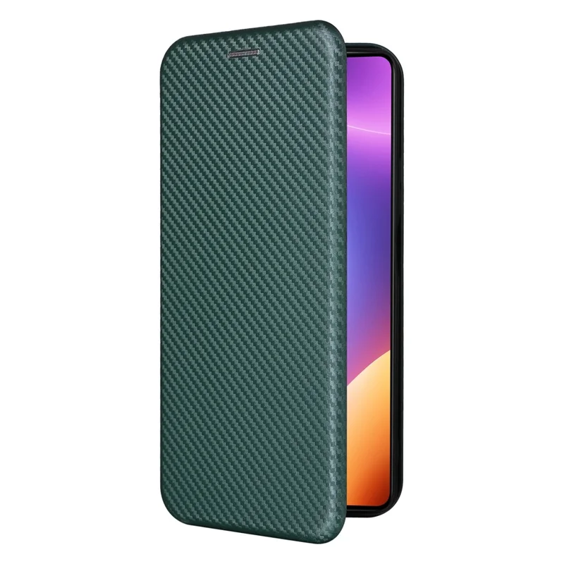For Xiaomi Redmi Note 12 Turbo / Poco F5 5G Carbon Fiber Texture Leather Case Flip Stand Cell Phone Cover - Green