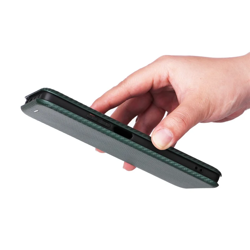 For Xiaomi Redmi Note 12 Turbo / Poco F5 5G Carbon Fiber Texture Leather Case Flip Stand Cell Phone Cover - Green