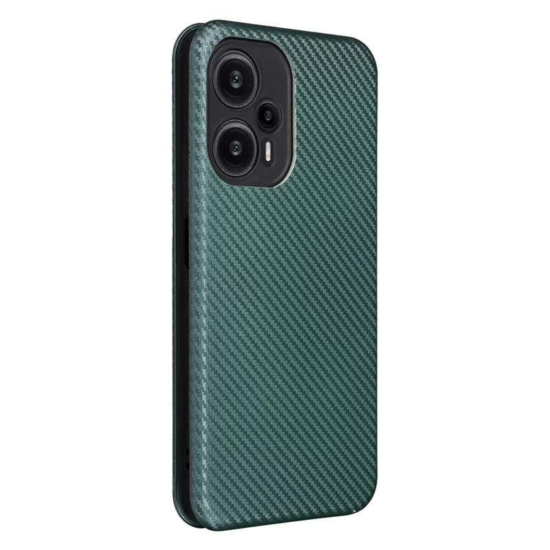 For Xiaomi Redmi Note 12 Turbo / Poco F5 5G Carbon Fiber Texture Leather Case Flip Stand Cell Phone Cover - Green