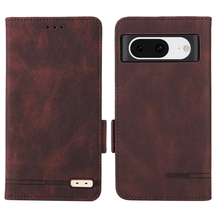 Per Google Pixel 8 Hardware Decor PU Leather Phone Case Wallet Stand Phone Cover - Caffè