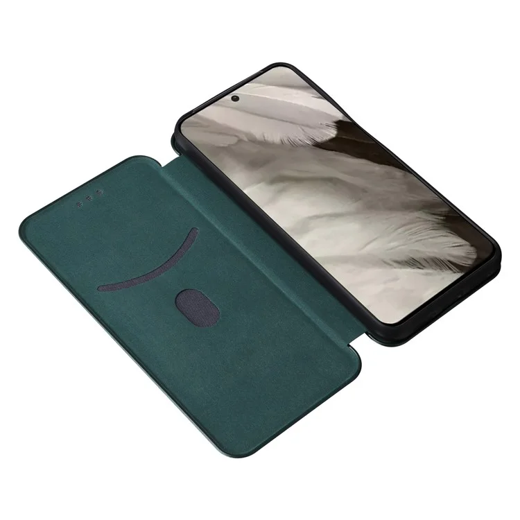 Pour Google Pixel 8 Carbon Fiber Texture Card Holder PU Leather Phone Case Flip Folio Stand Phone Cover - Green