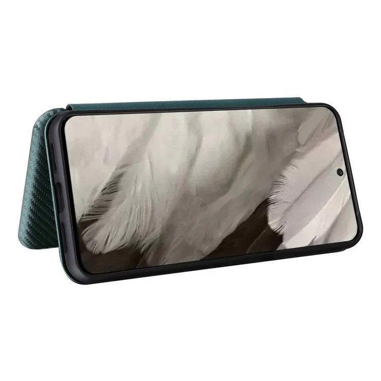 Pour Google Pixel 8 Carbon Fiber Texture Card Holder PU Leather Phone Case Flip Folio Stand Phone Cover - Green