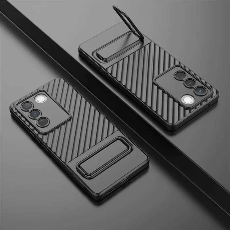 For vivo S16 / S16 Pro TPU Phone Case Kickstand Rugged Phone Cover Skin-Touch Slim Phone Shell - Black