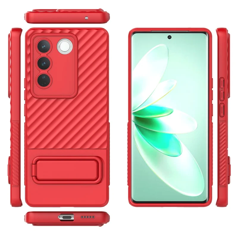 For vivo S16 / S16 Pro TPU Phone Case Kickstand Rugged Phone Cover Skin-Touch Slim Phone Shell - Red