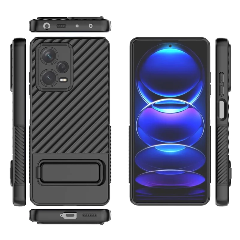 Phone Case for Xiaomi Redmi Note 12 Pro+ 5G , Rugged TPU Kickstand Protective Cover - Black
