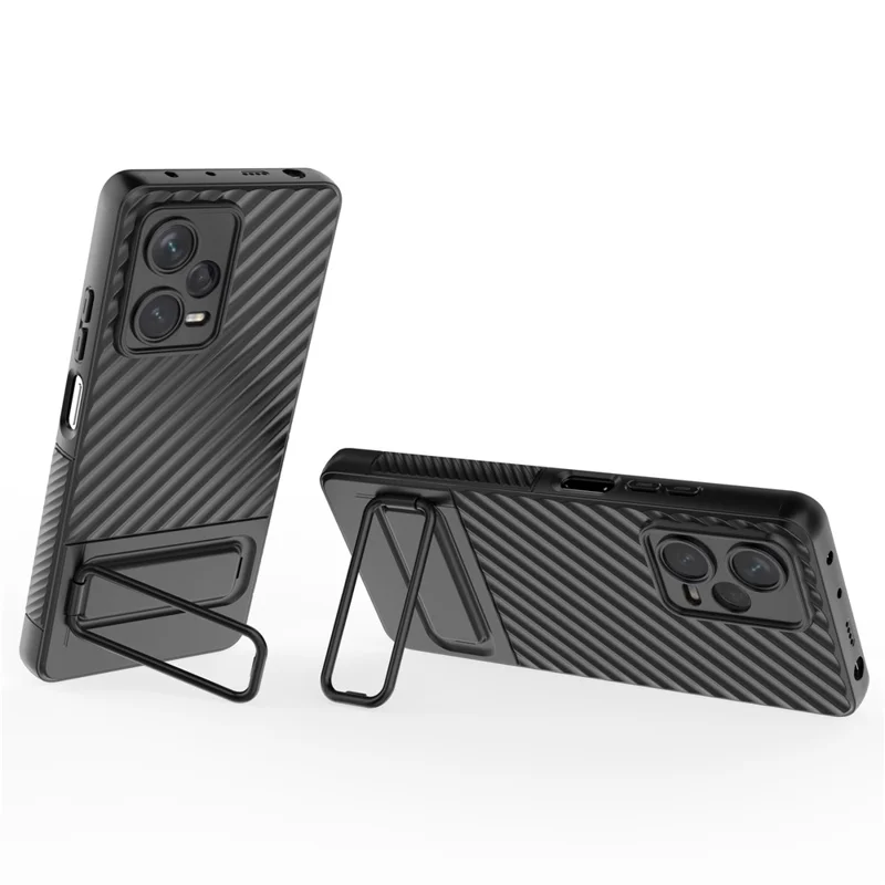 Phone Case for Xiaomi Redmi Note 12 Pro+ 5G , Rugged TPU Kickstand Protective Cover - Black