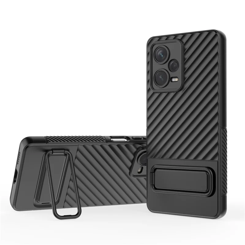 Phone Case for Xiaomi Redmi Note 12 Pro+ 5G , Rugged TPU Kickstand Protective Cover - Black