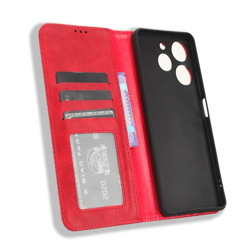 For TECNO Spark 10 Pro K17 Retro PU Leather Cover Stand Wallet Flip Folio Phone Case - Red