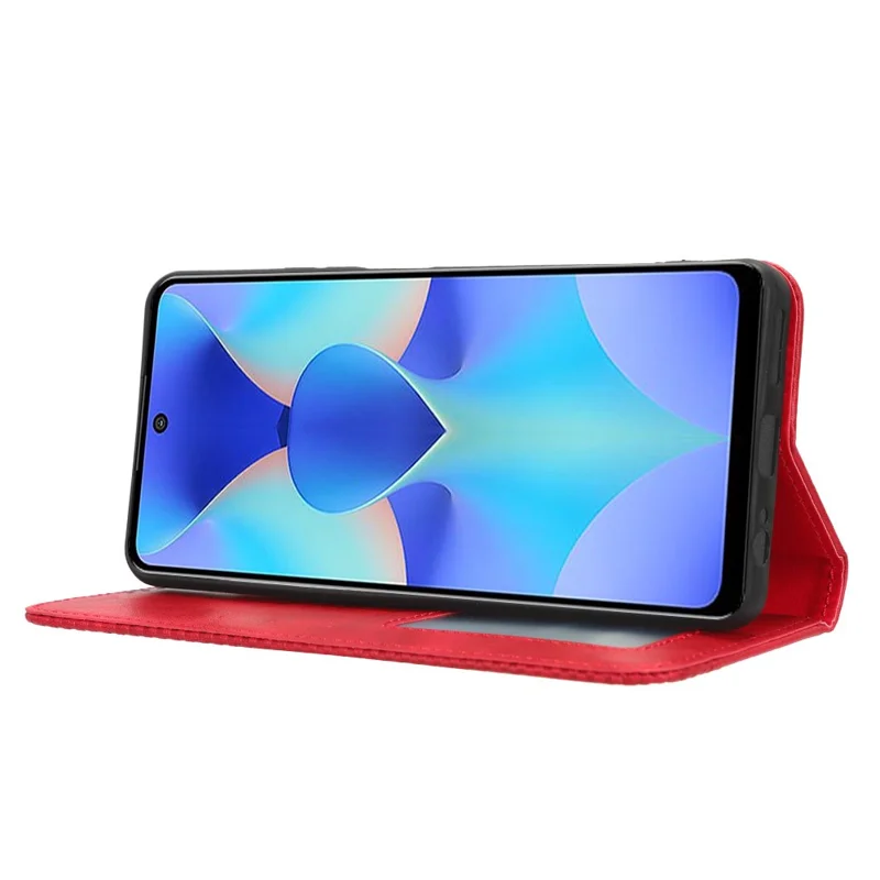 For TECNO Spark 10 Pro K17 Retro PU Leather Cover Stand Wallet Flip Folio Phone Case - Red