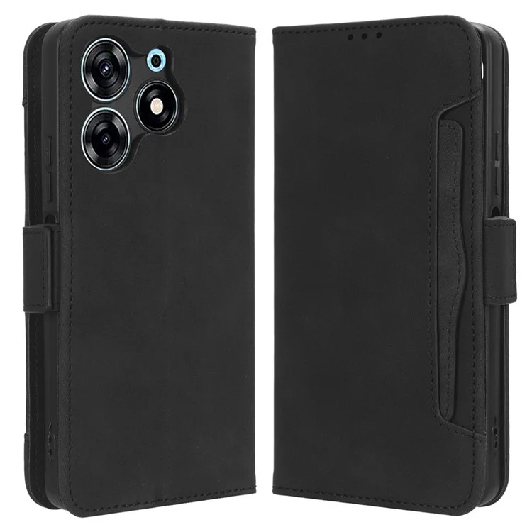 Funda de teléfono tipo billetera para TECNO Spark 10 Pro / KI7, cubierta de cuero plegable, múltiples ranuras para tarjetas, soporte para teléfono - Negro
