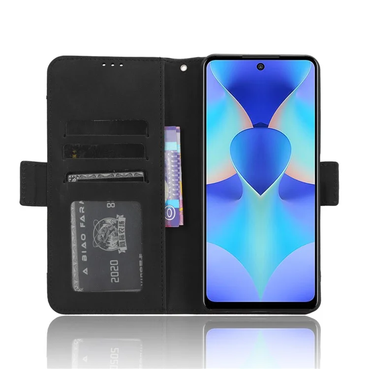 Funda de teléfono tipo billetera para TECNO Spark 10 Pro / KI7, cubierta de cuero plegable, múltiples ranuras para tarjetas, soporte para teléfono - Negro