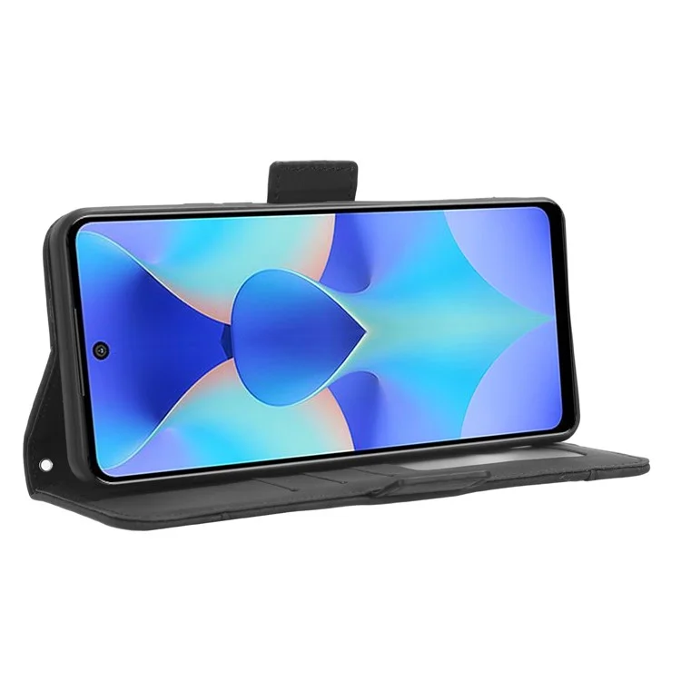 Funda de teléfono tipo billetera para TECNO Spark 10 Pro / KI7, cubierta de cuero plegable, múltiples ranuras para tarjetas, soporte para teléfono - Negro