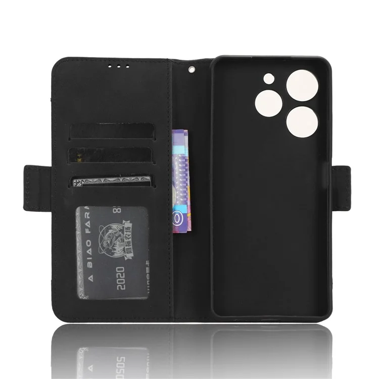 Funda de teléfono tipo billetera para TECNO Spark 10 Pro / KI7, cubierta de cuero plegable, múltiples ranuras para tarjetas, soporte para teléfono - Negro
