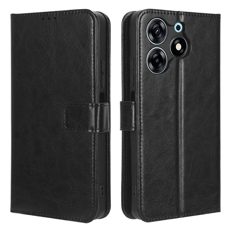 Para TECNO Spark 10 Pro / KI7 Capa de carteira de couro PU Crazy Horse Texture Stand Flip Phone Cover - Preto