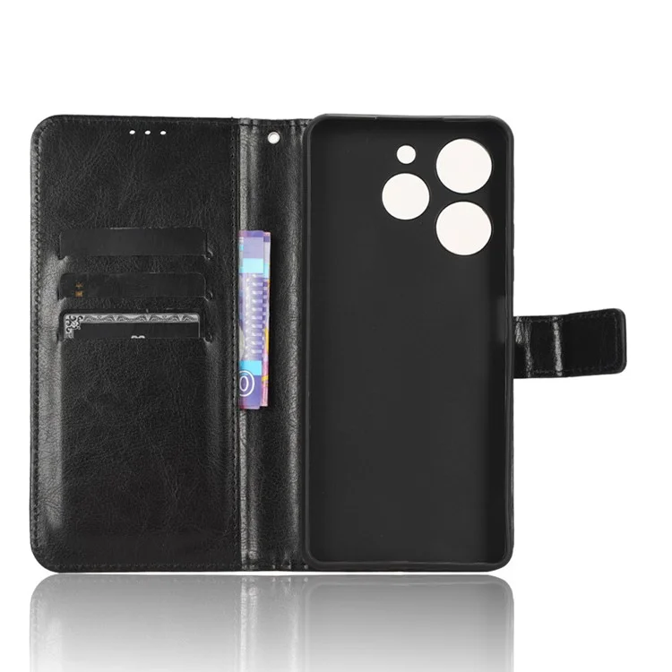 Para TECNO Spark 10 Pro / KI7 Capa de carteira de couro PU Crazy Horse Texture Stand Flip Phone Cover - Preto