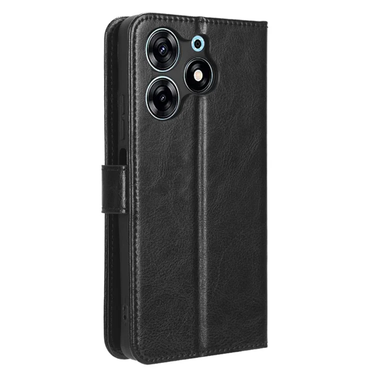 Para TECNO Spark 10 Pro / KI7 Capa de carteira de couro PU Crazy Horse Texture Stand Flip Phone Cover - Preto