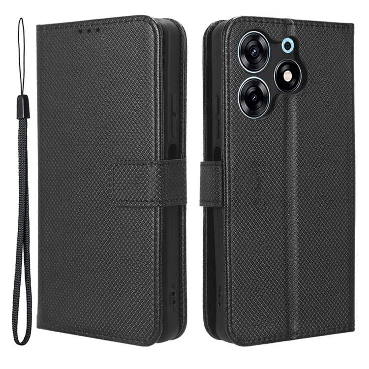 Para TECNO Spark 10 Pro / KI7 Leather Folio Flip Cover Protective Phone Case Diamond Texture Wallet Case - Preto