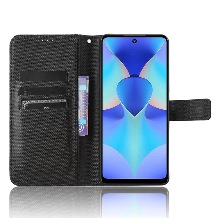 Para TECNO Spark 10 Pro / KI7 Leather Folio Flip Cover Protective Phone Case Diamond Texture Wallet Case - Preto