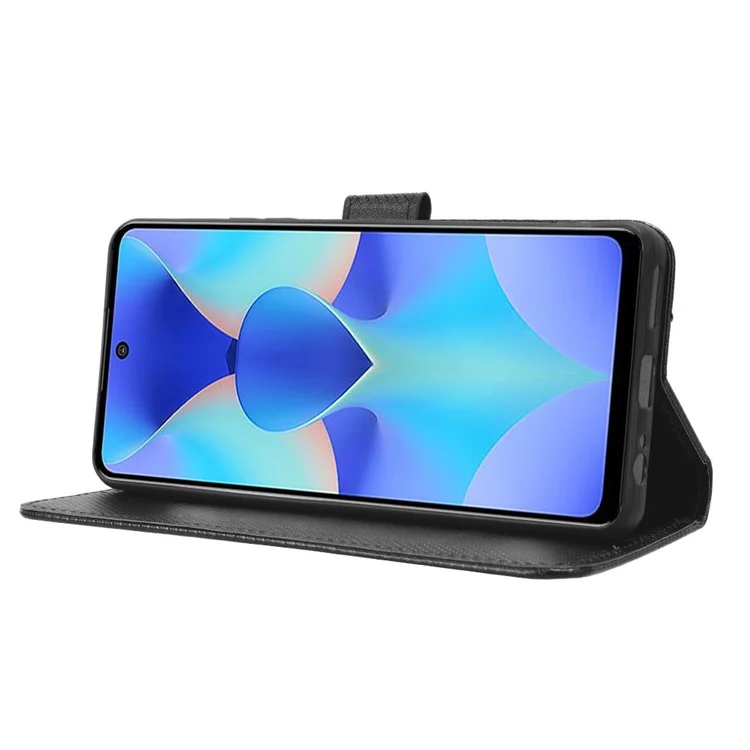 Para TECNO Spark 10 Pro / KI7 Leather Folio Flip Cover Protective Phone Case Diamond Texture Wallet Case - Preto