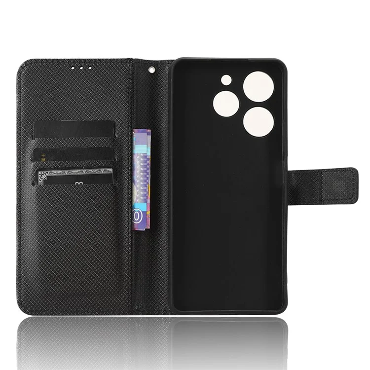 Para TECNO Spark 10 Pro / KI7 Leather Folio Flip Cover Protective Phone Case Diamond Texture Wallet Case - Preto