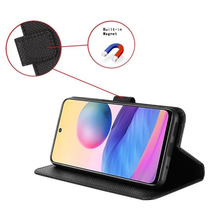 Para TECNO Spark 10 Pro / KI7 Leather Folio Flip Cover Protective Phone Case Diamond Texture Wallet Case - Preto