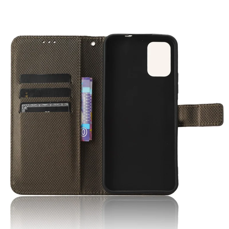 For Nokia C32 Protective Phone Case Leather Folio Flip Cover Stand Diamond Texture Wallet Phone Case - Brown