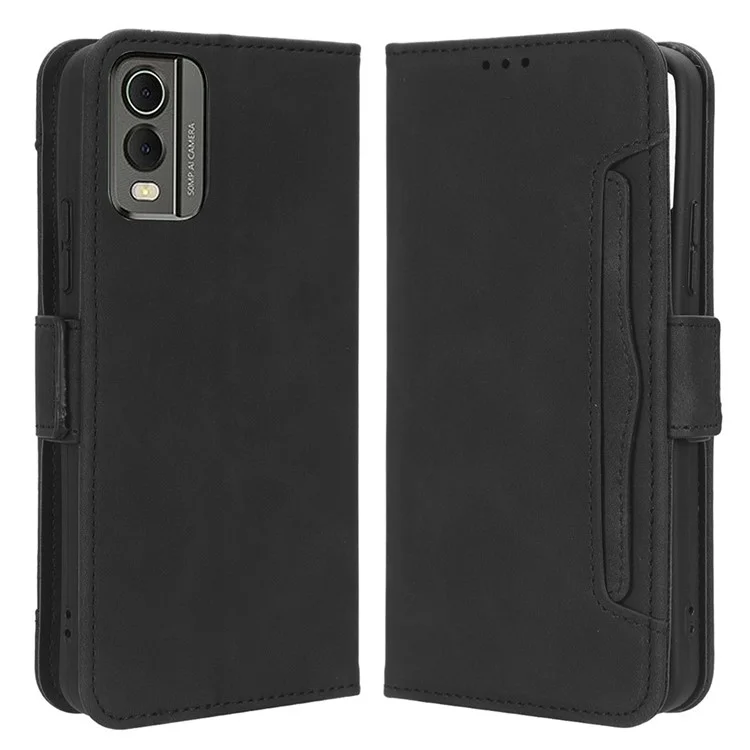 Для Nokia C32 Flip Design PU Leather Phone Case Stand Multiple Card Slots Wallet Phone Cover - Black