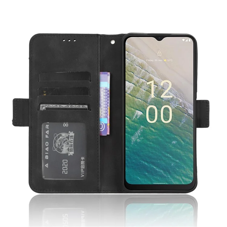 Для Nokia C32 Flip Design PU Leather Phone Case Stand Multiple Card Slots Wallet Phone Cover - Black