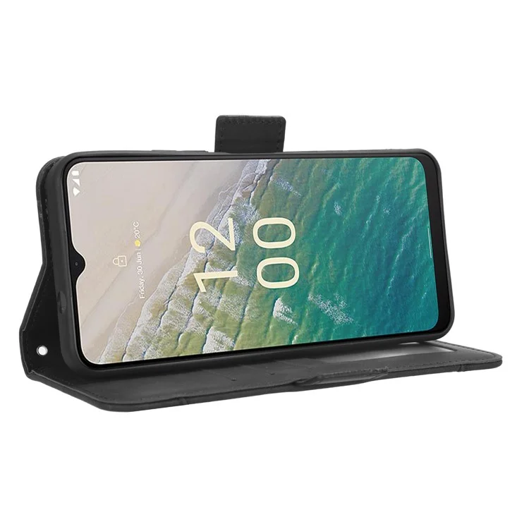 Для Nokia C32 Flip Design PU Leather Phone Case Stand Multiple Card Slots Wallet Phone Cover - Black