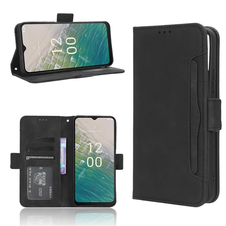 Для Nokia C32 Flip Design PU Leather Phone Case Stand Multiple Card Slots Wallet Phone Cover - Black
