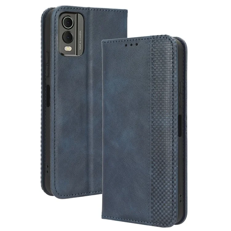 Para Nokia C32 Retro Texture PU Leather Wallet Cell Phone Case Folio Stand Protective Cover - Azul