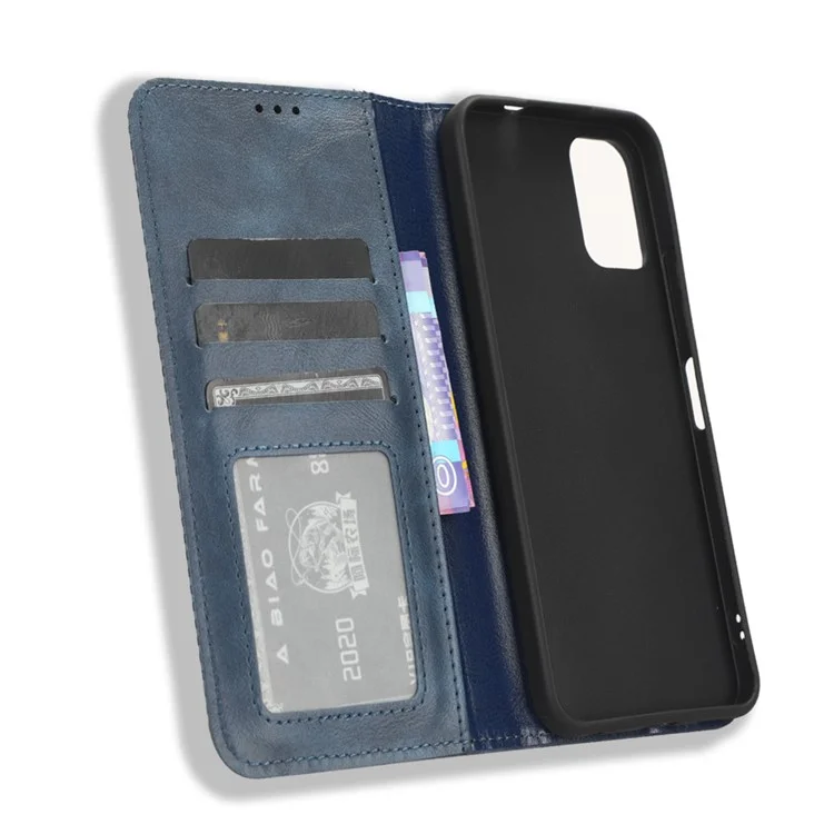 Para Nokia C32 Retro Texture PU Leather Wallet Cell Phone Case Folio Stand Protective Cover - Azul