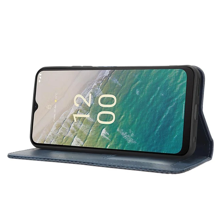 Para Nokia C32 Retro Texture PU Leather Wallet Cell Phone Case Folio Stand Protective Cover - Azul