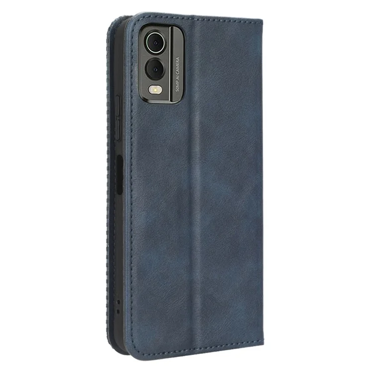 Para Nokia C32 Retro Texture PU Leather Wallet Cell Phone Case Folio Stand Protective Cover - Azul