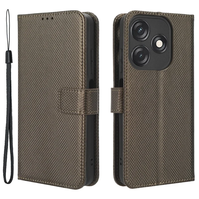 For TECNO Spark 10C 4G PU Leather+TPU Cell Phone Cover Diamond Texture Flip Stand Wallet Case - Grey