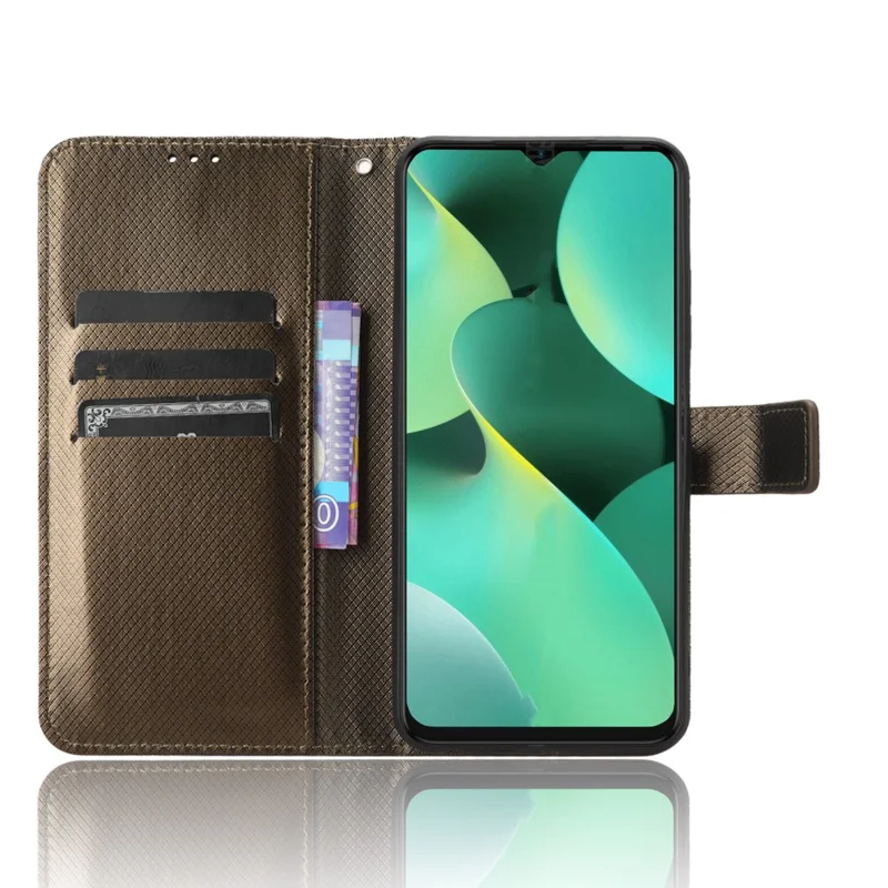 For TECNO Spark 10C 4G PU Leather+TPU Cell Phone Cover Diamond Texture Flip Stand Wallet Case - Grey