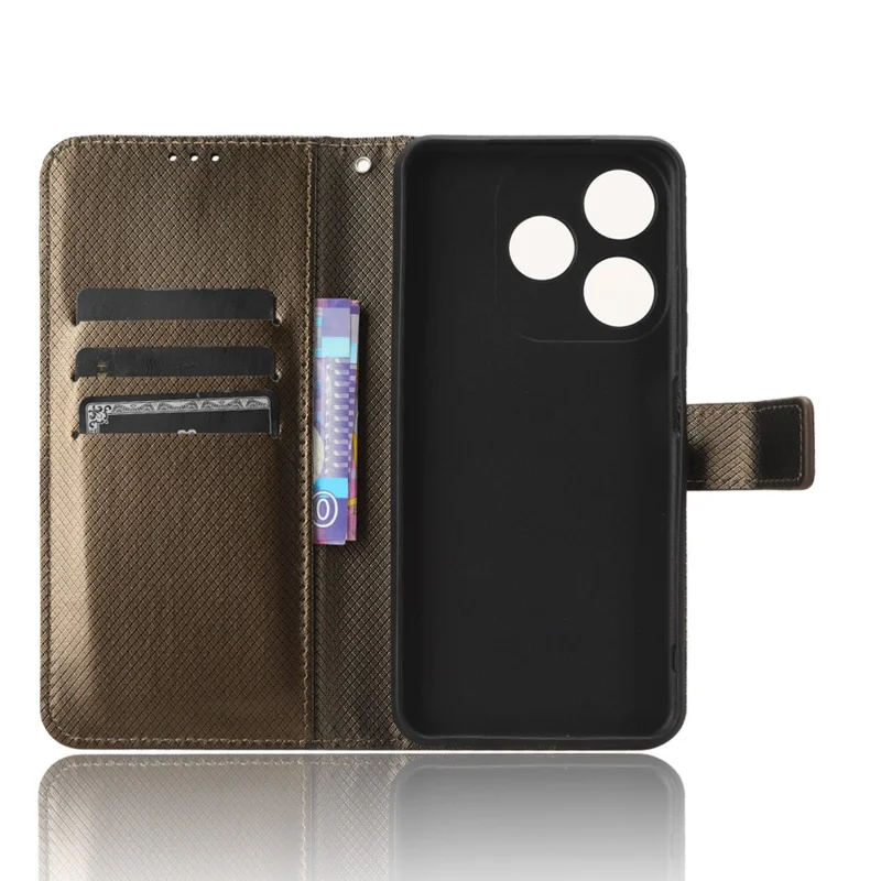 For TECNO Spark 10C 4G PU Leather+TPU Cell Phone Cover Diamond Texture Flip Stand Wallet Case - Grey