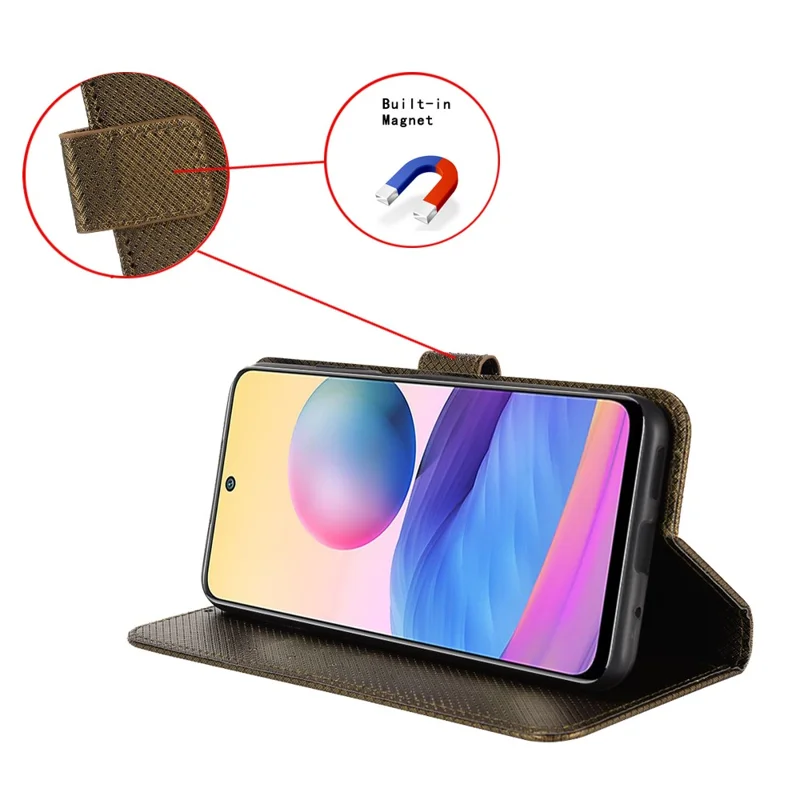 For TECNO Spark 10C 4G PU Leather+TPU Cell Phone Cover Diamond Texture Flip Stand Wallet Case - Grey