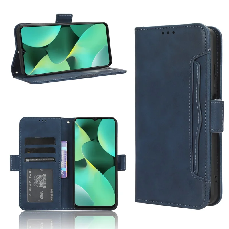 For TECNO Spark 10C 4G Wallet Phone Cover PU Leather Phone Stand Case with Multiple Card Slots - Blue