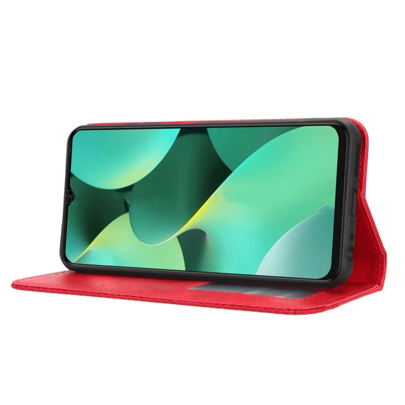 For TECNO Spark 10C 4G Wallet Phone Case Anti-Dust Stand PU Leather Protective Cover with Retro Texture - Red